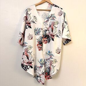 H&M Floral Print Short Sleeve V Neckline Multicolor Front Tie Blouse Large